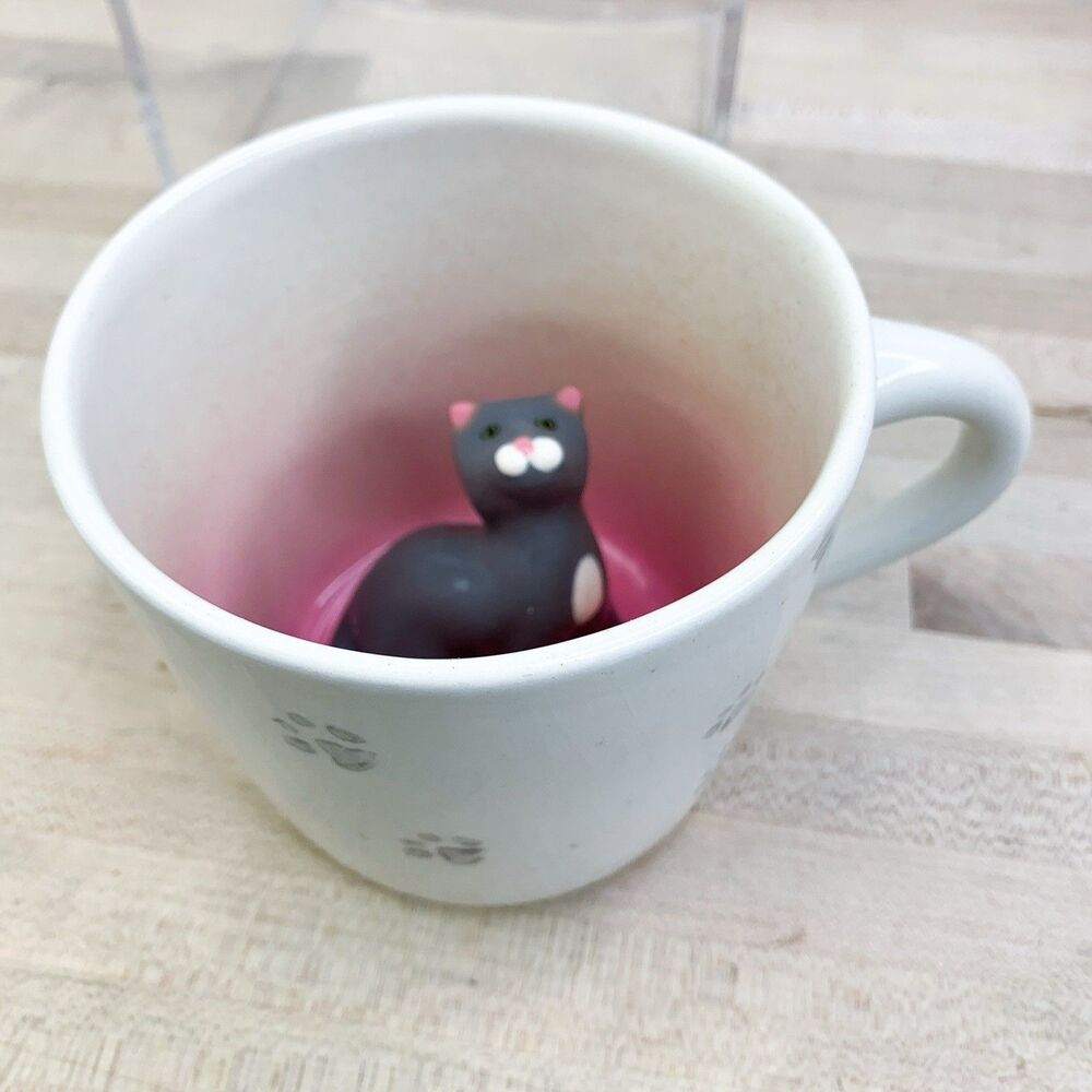 Spademan Pottery Dark Gray Kitty Cat Mug Surprise Cat in the Mug/Handcrafted